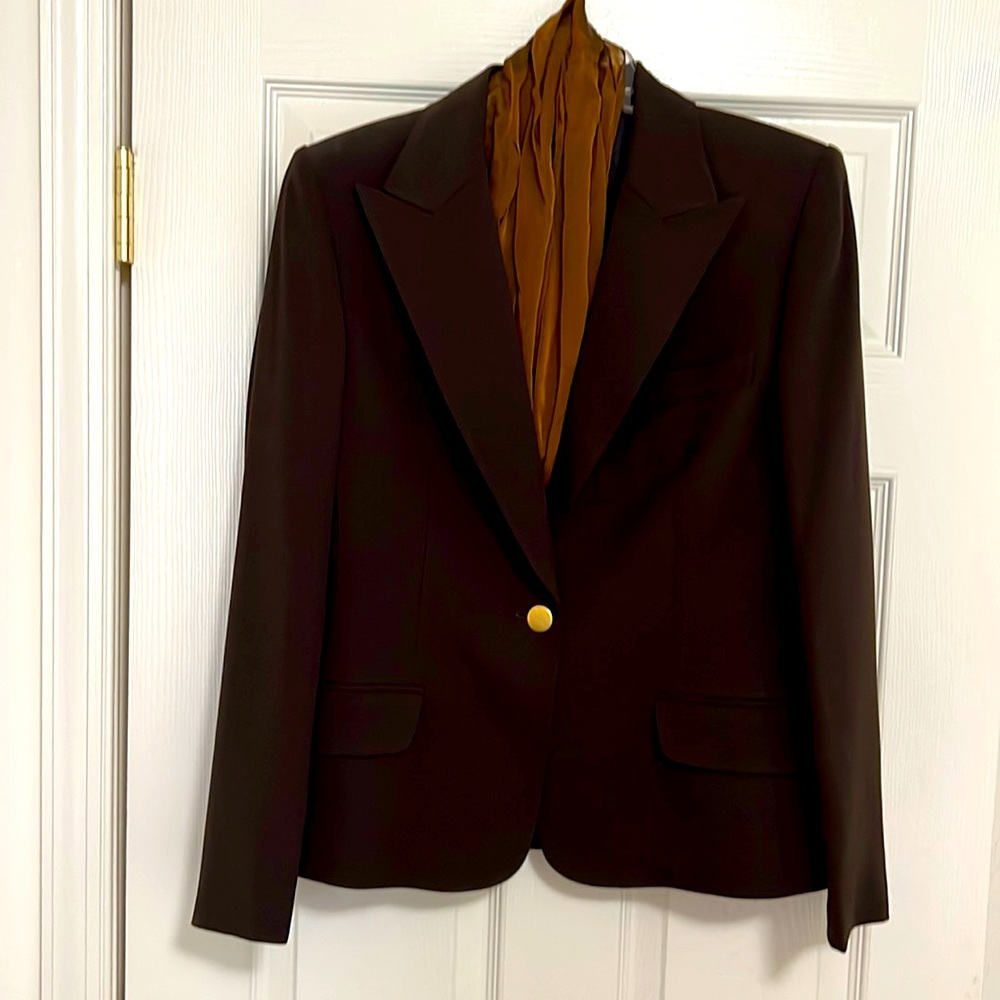 Ann Klein blazer with scarf, size 10, brown